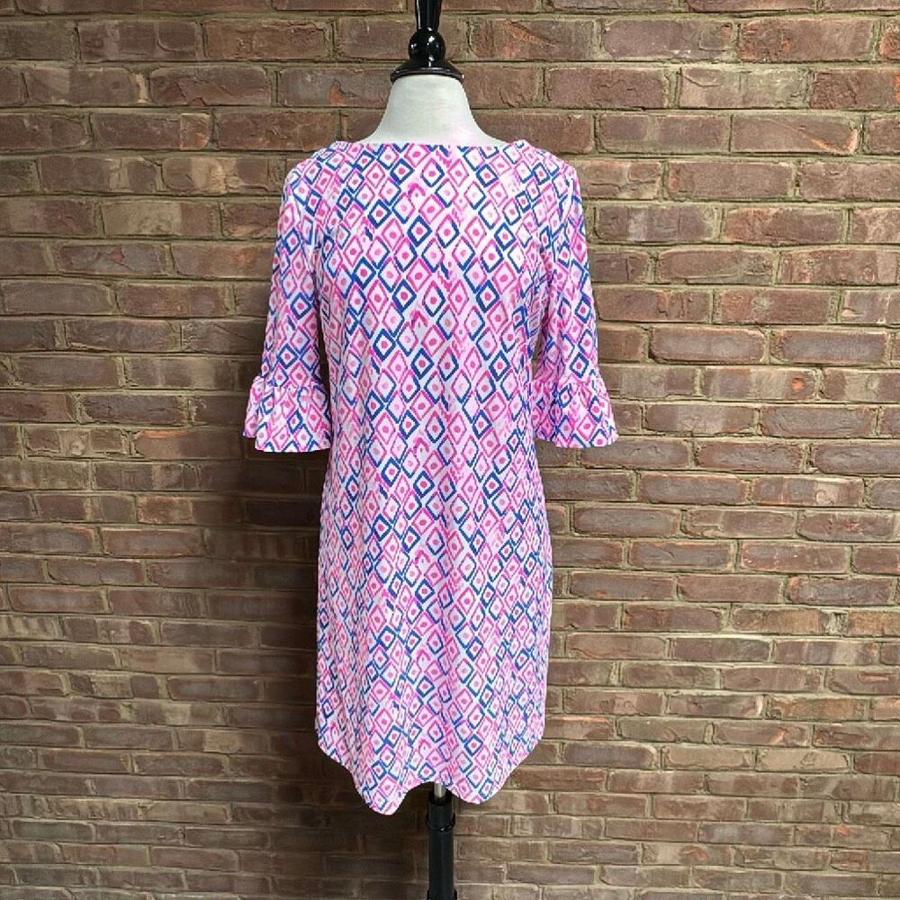 Aryeh Women’s Pink & Blue Quarter Flutter Sleeve Dress Sz Large
